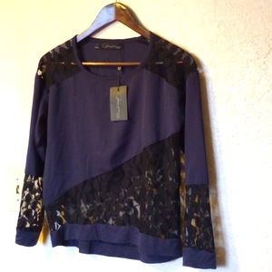 Blue and Black partially sheer shirt